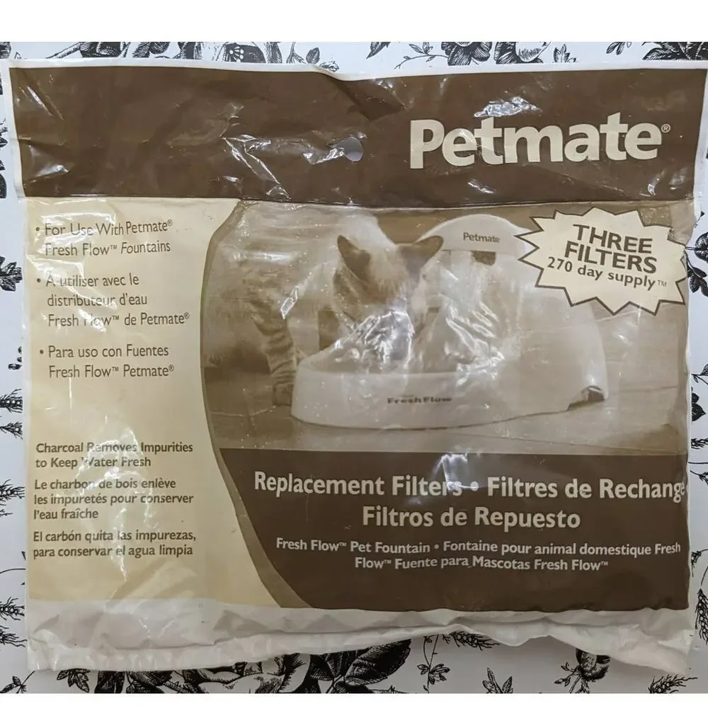 NWT Petmate Fresh Flow Pet Fountain Unbendable Replacement Filters 3-3 Packs